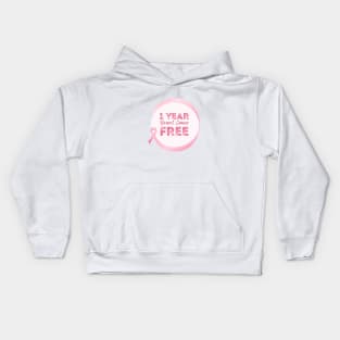 1 Year Breast Cancer Free Anniversary Celebration - Pink Ribbon Graphic Design Kids Hoodie